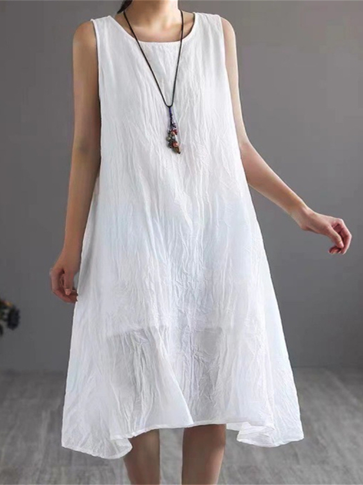Basic Flowy A Line Woven Tank Midi Dress wearshes