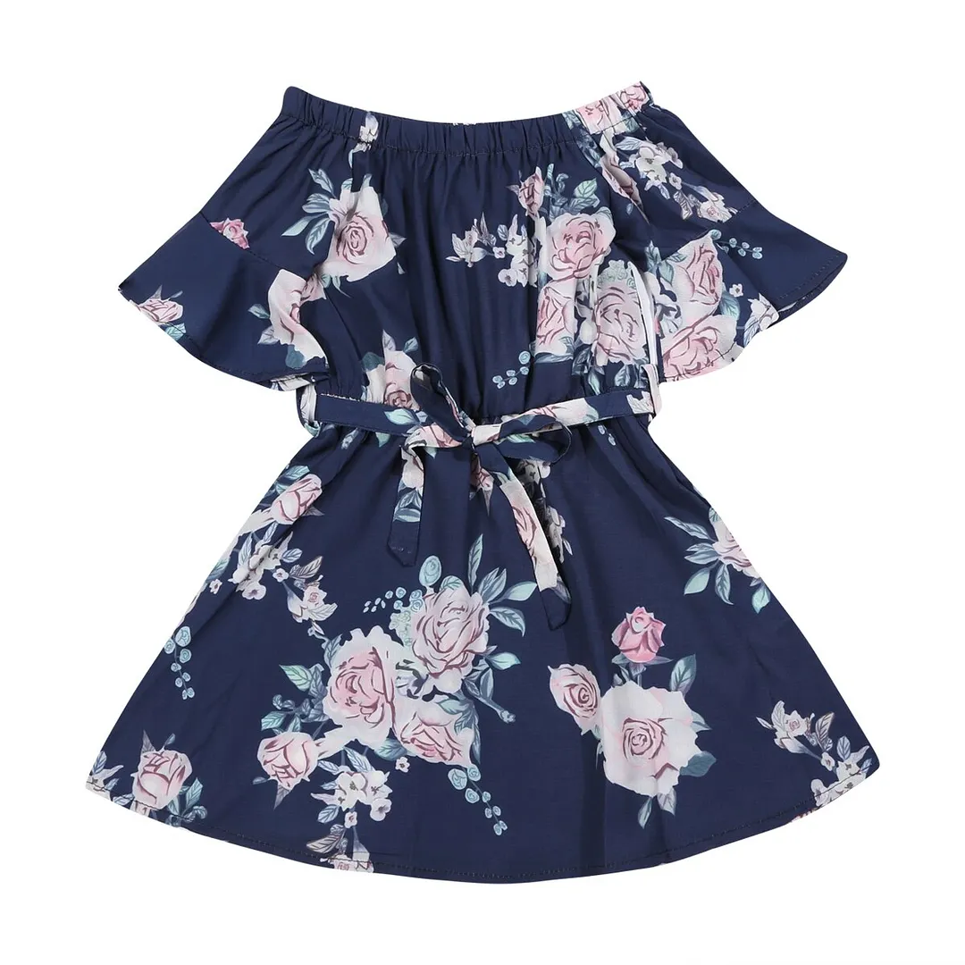 2019 Family Matching Dress Mother and Daughter Matching Girls Floral Outfits Clothes Chiffon Mini Dresses Off Shoulder Gown
