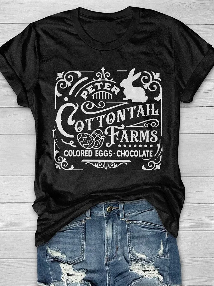 Peter Cottontail Farms Colored Eggs Chocolate Print Short Sleeve T-shirt