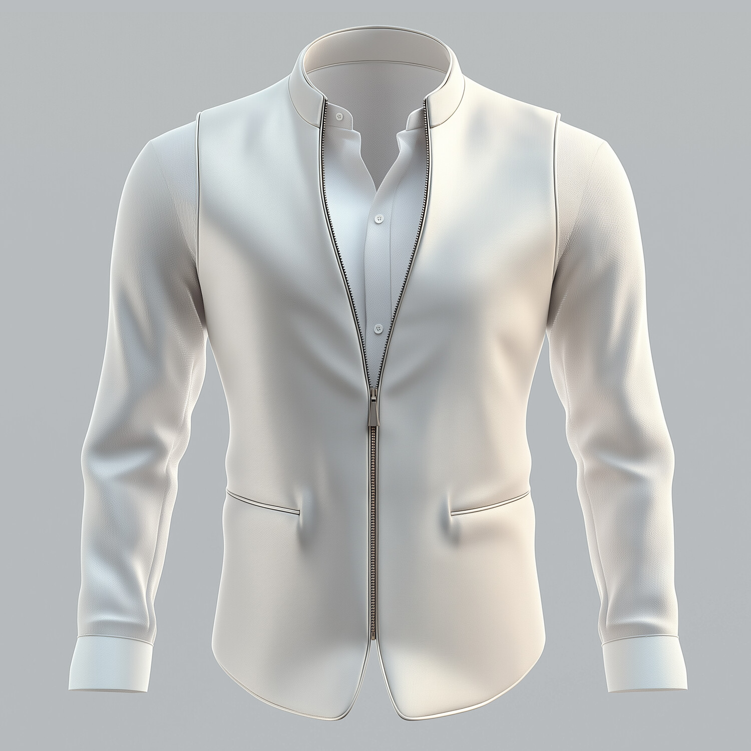 Men's Stand Collar Long Sleeve PU Leather Zip Up Sleeveless Vest