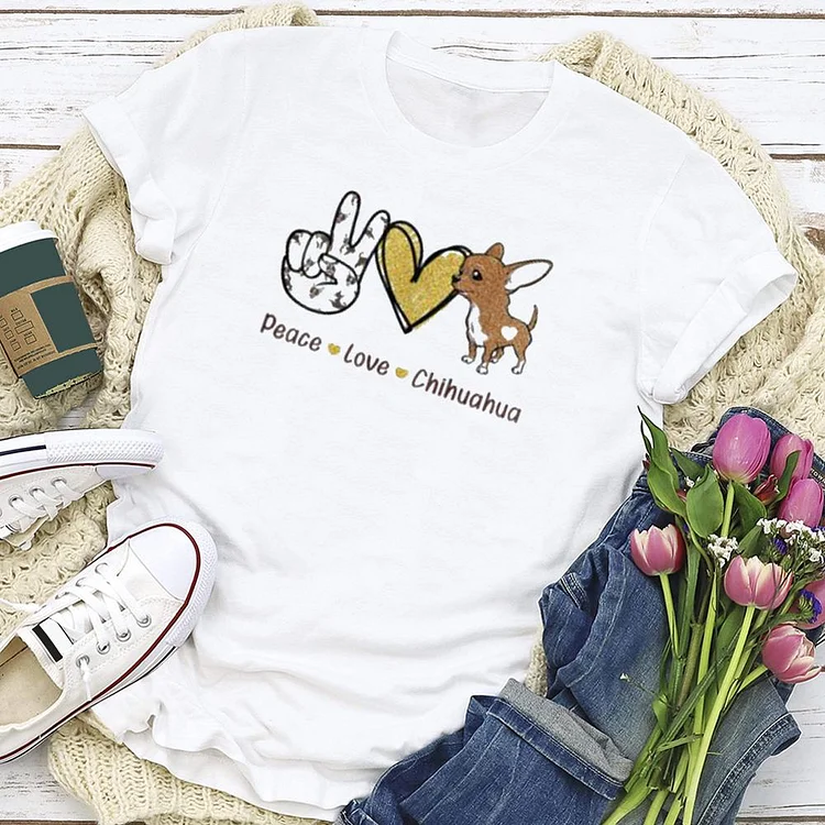 Peace Love Chihuahua Dog  T-shirt Tee - 01656-Annaletters