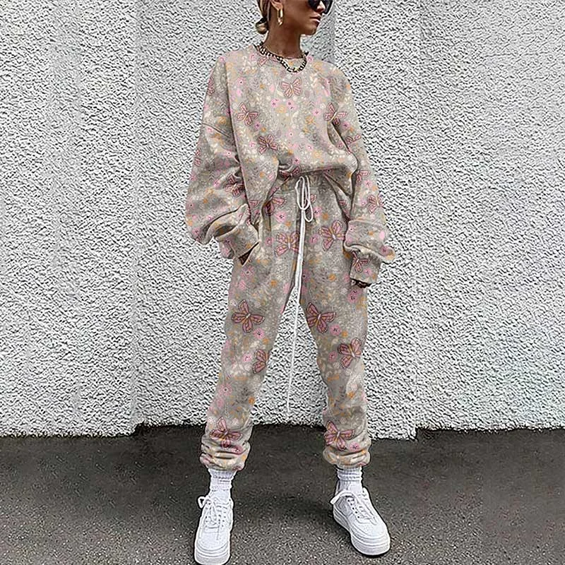 Breakj Tracksuit Two Piece Pullovers Cloting Long Sleeve Tie-dye Print Female Tops And Elastic Waist Pants Slim Casual Streetwear 217-1