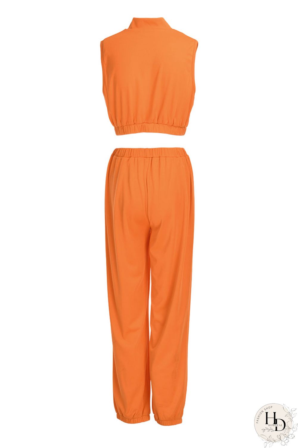 Tangerine Casual Solid Split Joint Zipper Zipper Collar Sleeveless Two Pieces