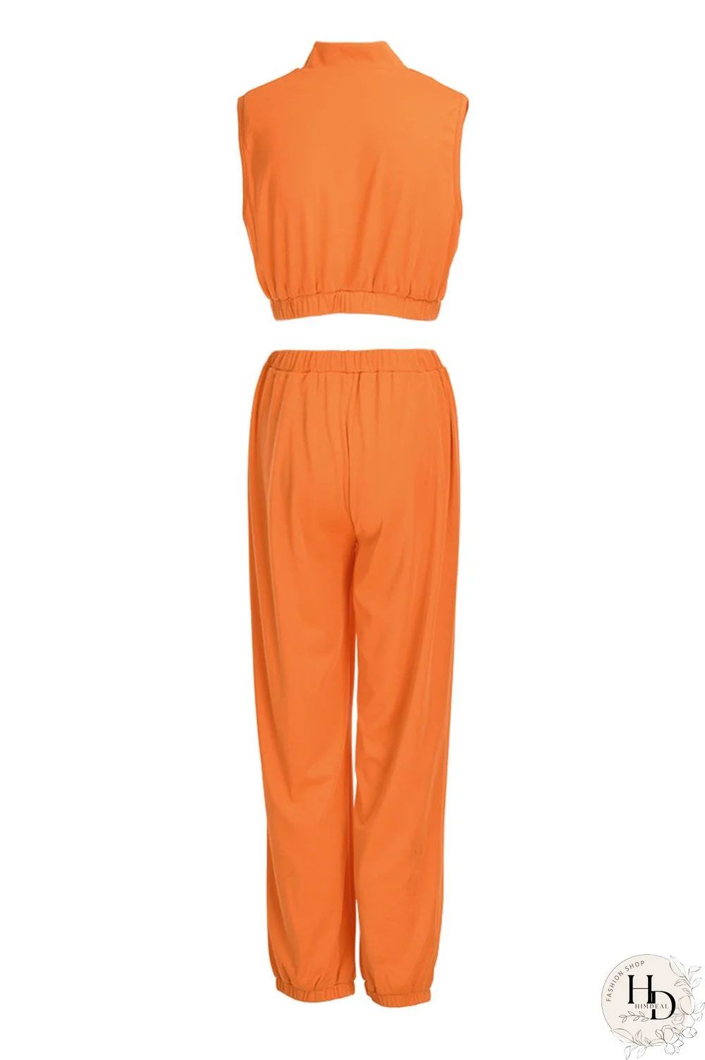 Tangerine Casual Solid Split Joint Zipper Zipper Collar Sleeveless Two Pieces