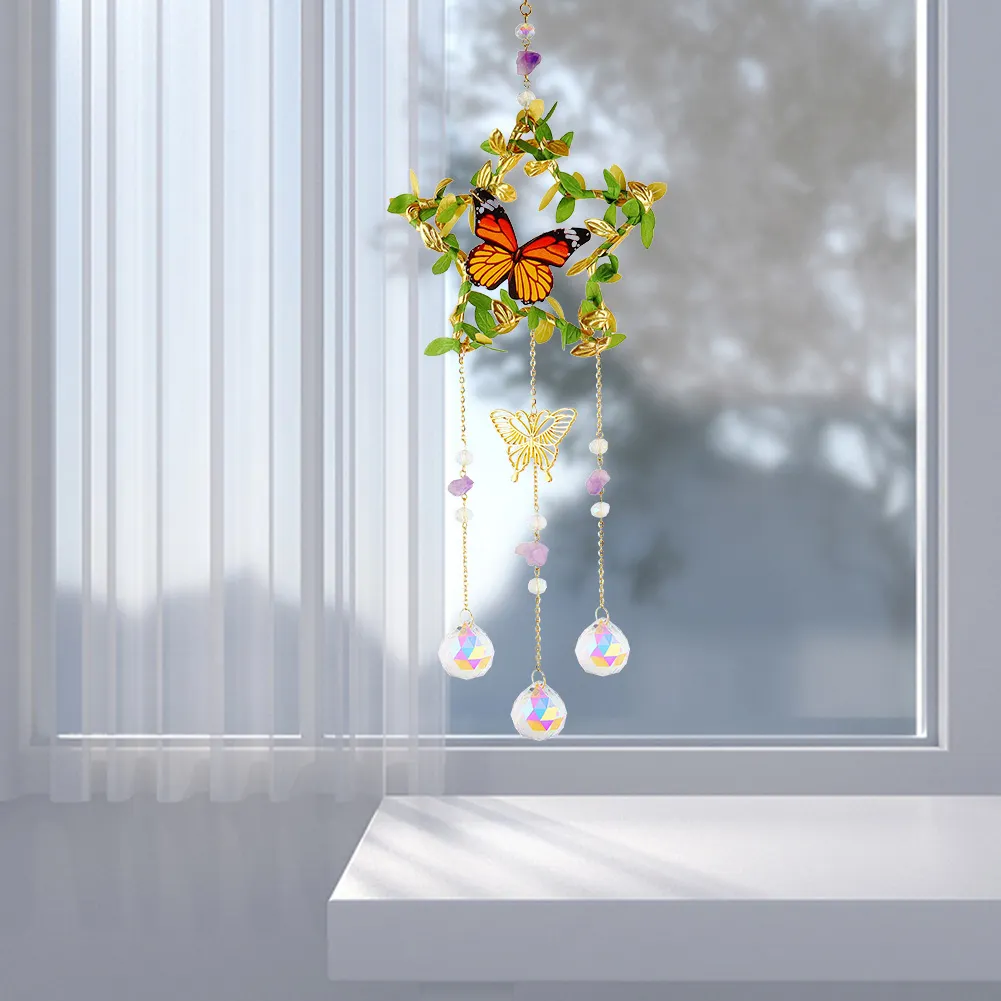 Crystal Wind Chime Prism Catchers Ornament Home Room Garden Decor (Star)