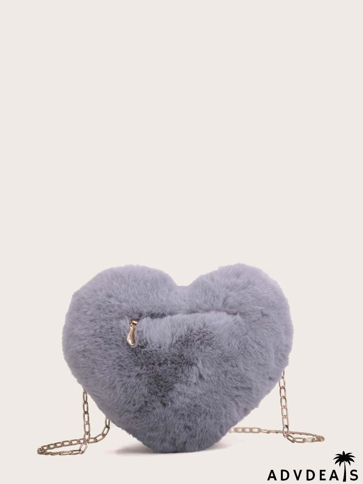 Heart Shaped Fuzzy Chain Bag
