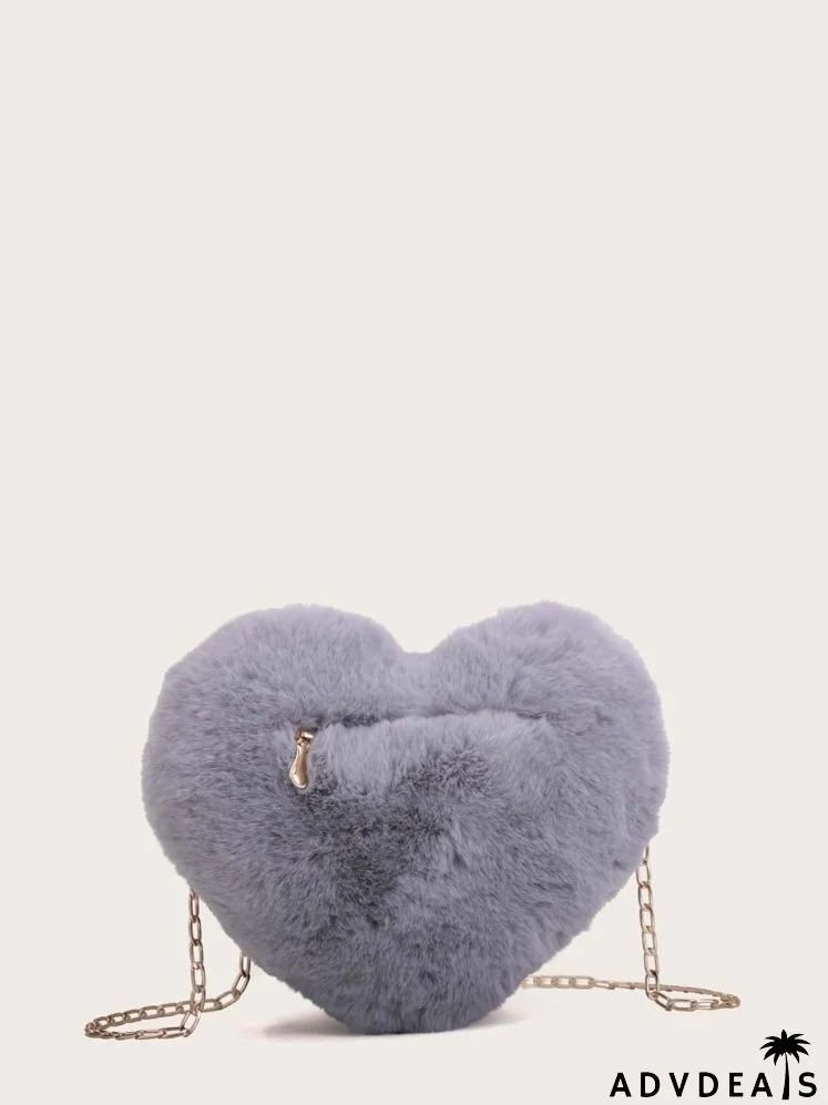 Heart Shaped Fuzzy Chain Bag
