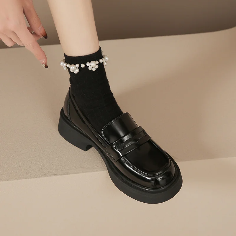 Brownm Brownm New Shallow Mouth British Style Student Single Shoes Korean Version Of College Style Happy Shoes With Skirt Small Leather Shoes Woman