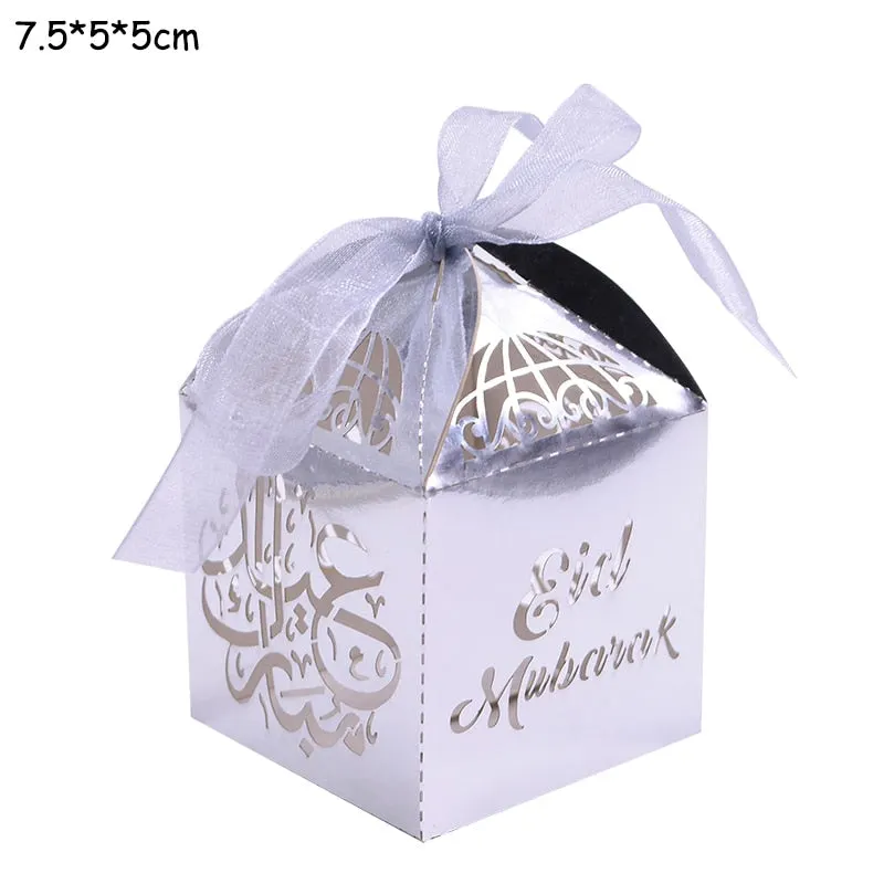 10pcs Eid Mubarak Candy Box Favor Box Ramadan Kareem Gift Boxes Islamic Muslim Festival Happy al-Fitr Eid Event Party Supplies