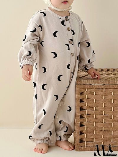 MidiSono - Printed Button Up Dropped Shoulder Jumpsuit