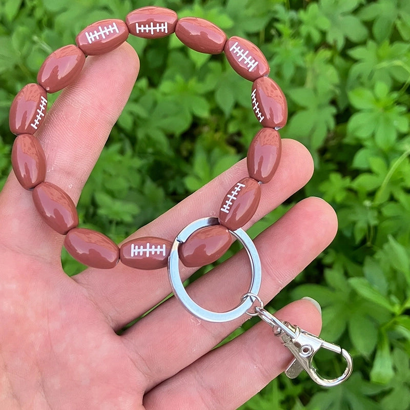 Vintage Style Minimalist Basketball Football Wood Beaded Unisex Bag Pendant Keychain