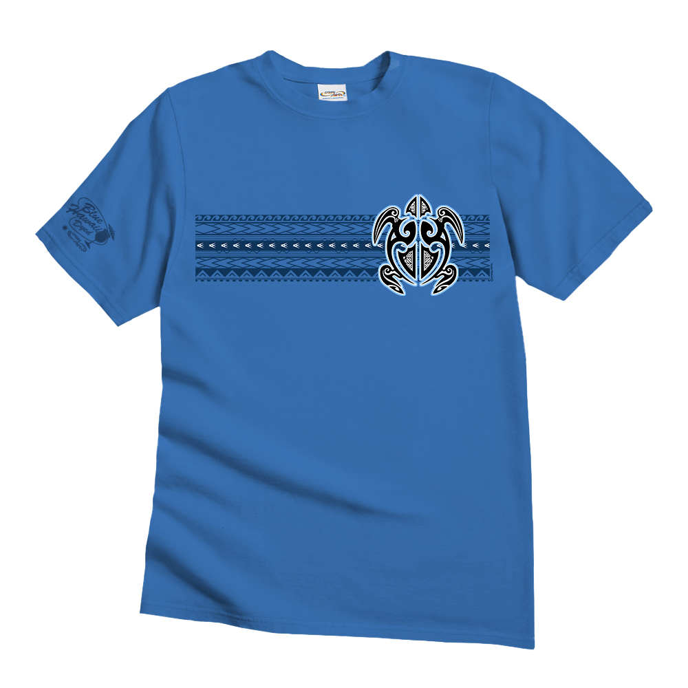  Vibrant Blue T-Shirt with Tribal-Inspired Design for Summer Adventures
