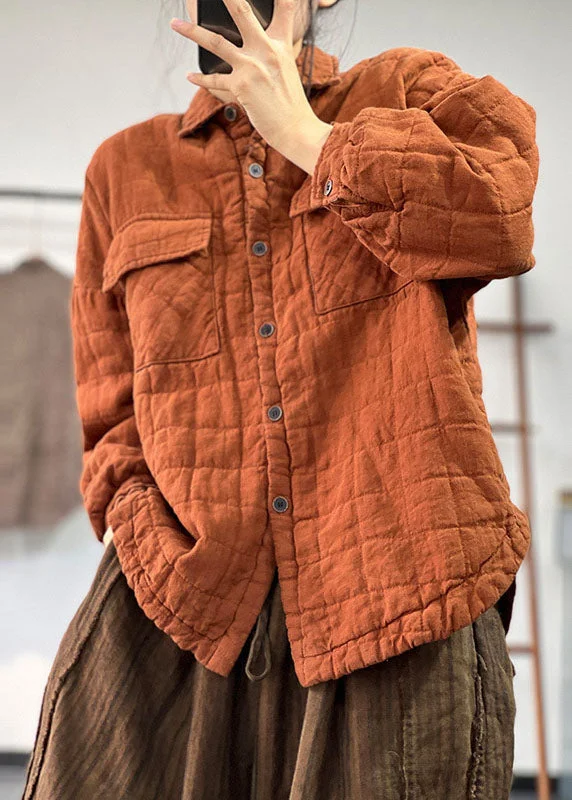 DIY Orange Peter Pan Collar Solid Solid Fine Cotton Filled Linen Coats Winter