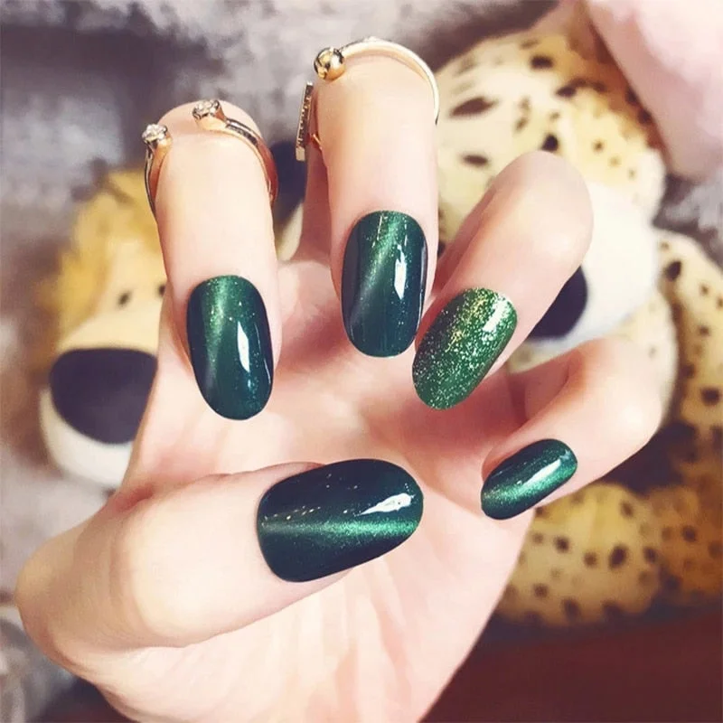 24PCS Fake Nails With Glue Rhinestones Long Detachable French Stick on Nails Coffin Flame Press on Nails Art DIY Manicure tips-Nail Inspo