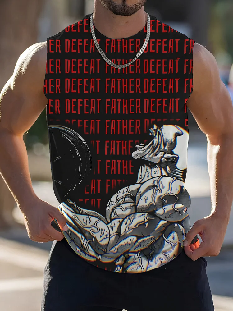 Men's Weightlifting Defeat Father Print Workout Tank Top