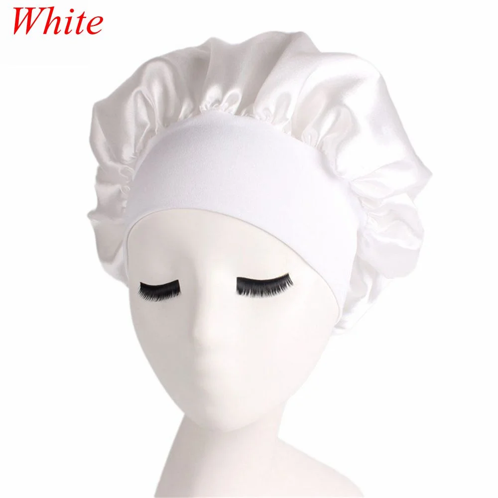 Printing Satin Bonnet For Women Elastic Wide Band Night Sleep Satin Hat Chemo Caps Hair Loss Cover Fashion Head Wrap Hair Care