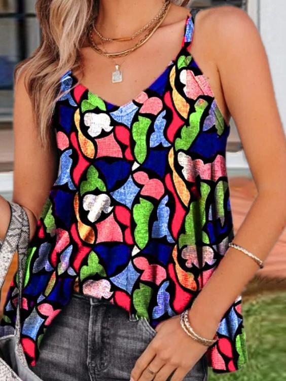 Women Sleeveless V-neck Floral Printed Printed Gradient
