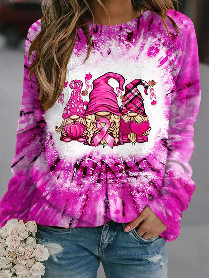 Breast Cancer Awareness Tie Dye Gnomes Print Sweatshirt socialshop