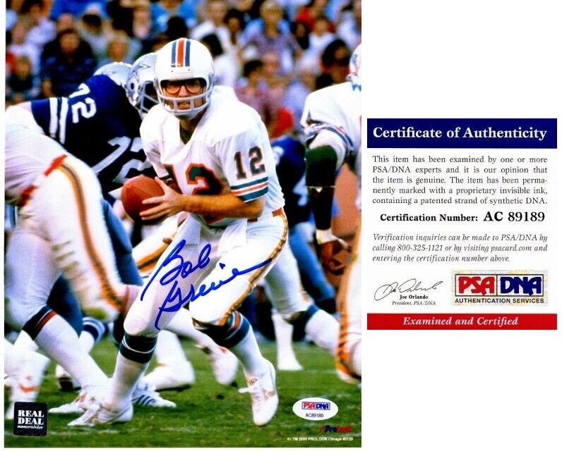 Bob Griese Signed Autographed Miami Dolphins 8x10 inch Photo Poster painting - PSA/DNA COA