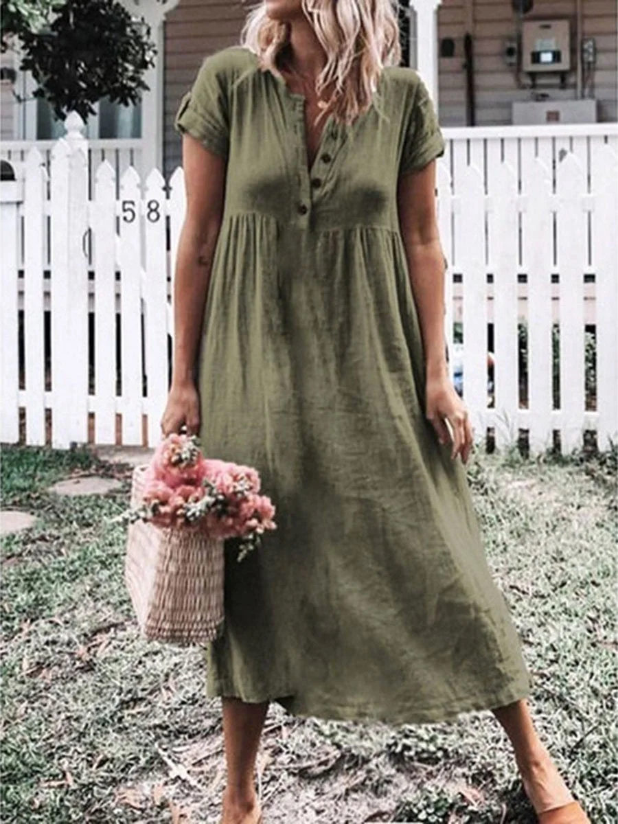 Cotton and Linen Solid Color Maxi Dress