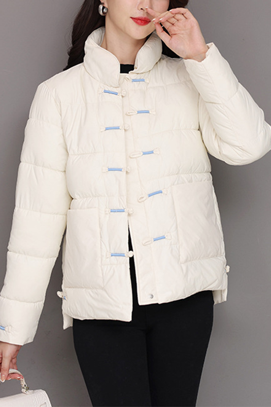 Chic Orange Loose Stand Collar Pockets Winter Duck Down Coats