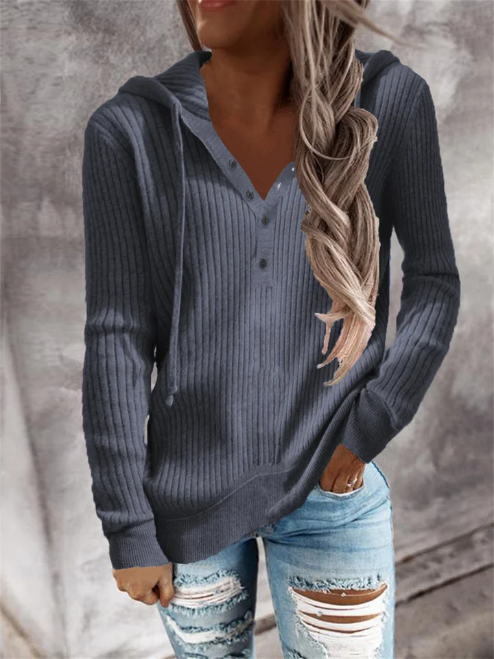Women's Sweater Pullover Jumper Knitted Button Solid Color Stylish Basic Casual Long Sleeve Regular Fit Sweater Cardigans V Neck Fall Winter White Black Gray-Cosfine