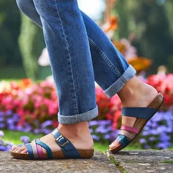 Blue Leather Summer Sandals