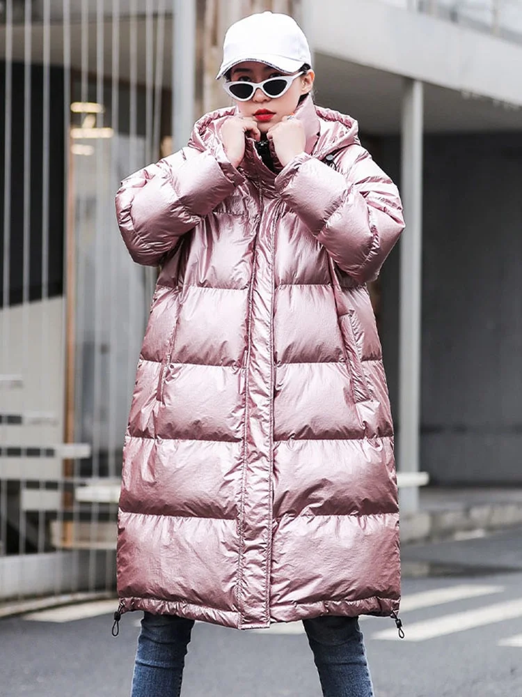 Budgetg Women's Winter Puffer Jackets Long Hooded Parkas Outerwear Female Thicken Warm Cotton-padded Bubble Coat Femme Hiver