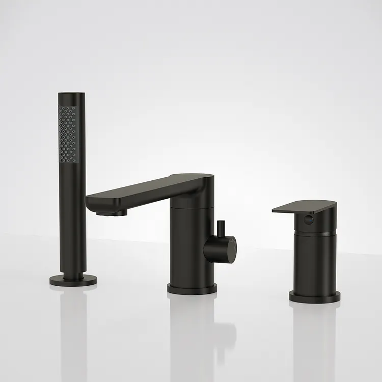 EVERSTEIN 3 Hole Bathtub Faucet with Hand Shower Matte Black
