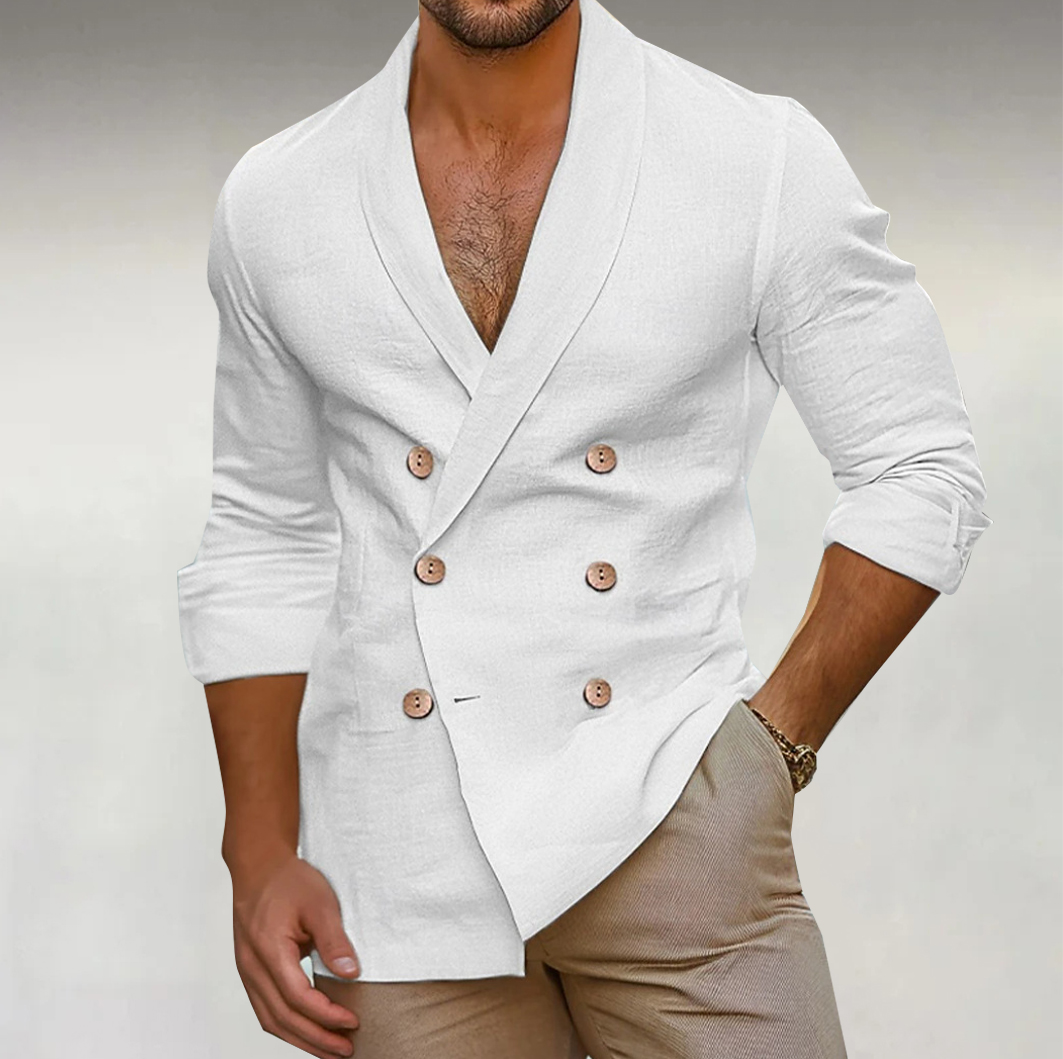 Men's Shawl Lapel Double Breasted Long Sleeve Shirt