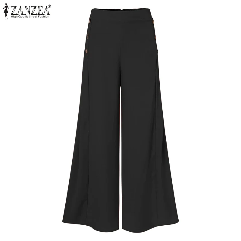 Brownm ZANZEA Suit Pants Women 2022 Ladies Middle Waist Pantalon Palazzo Casual Wide Leg Pant Capris  Autumn Solid Trouser