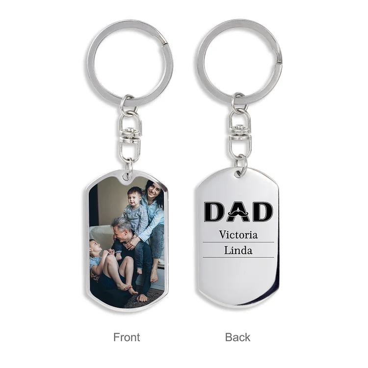 Personalized Photo Keychain Dad Keyring Engrave 2 Names Father's Day Gifts