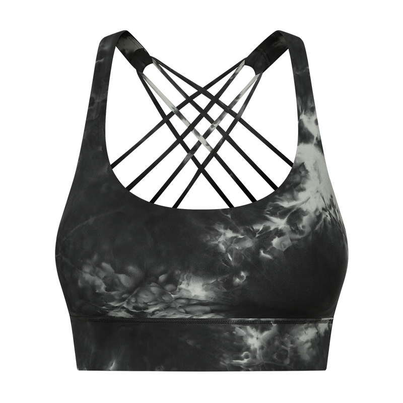 Ink gray Hergymclothing criss cross strap tie dye sports bra for sale