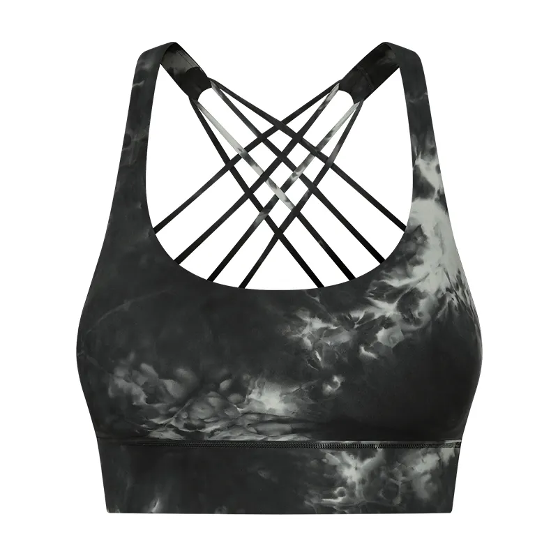 Ink gray Hergymclothing criss cross strap tie dye sports bra for sale