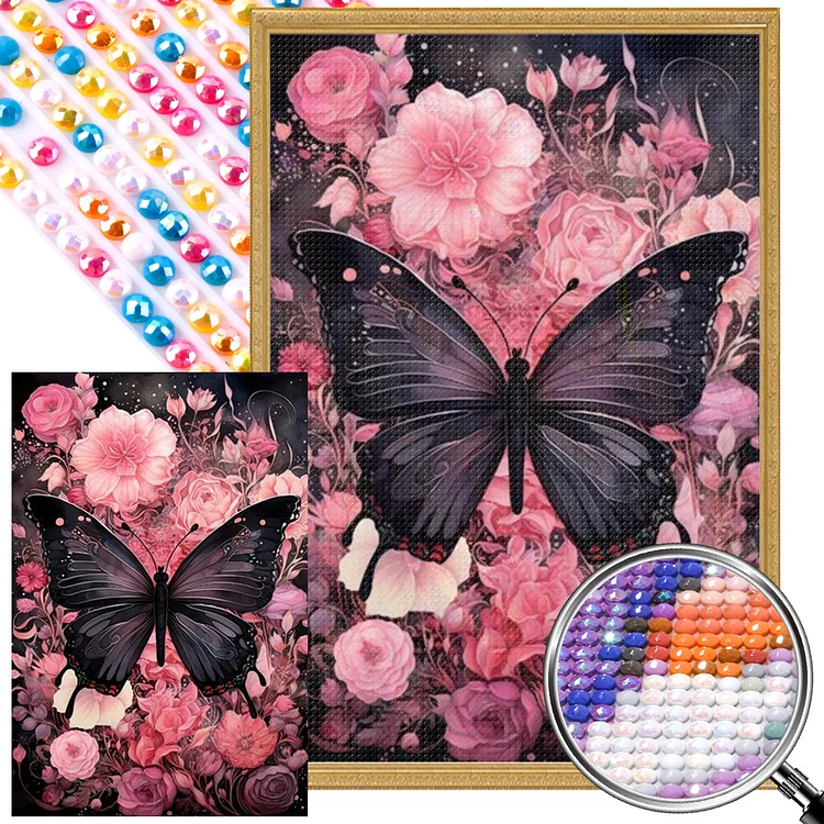 Partial AB Drill - Full Round Diamond Painting - Flowers Butterfly 40*60CM