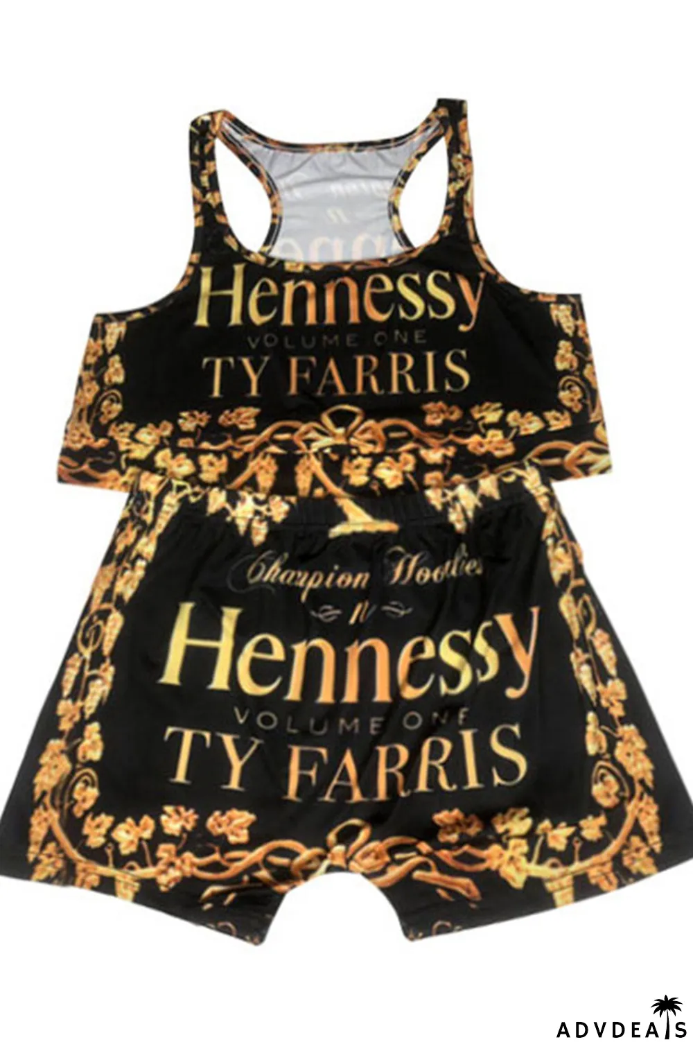 Gold Sexy Europe and America Print Solid Straight Sleeveless Two Pieces