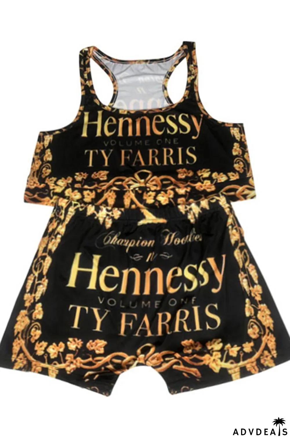 Gold Sexy Europe and America Print Solid Straight Sleeveless Two Pieces