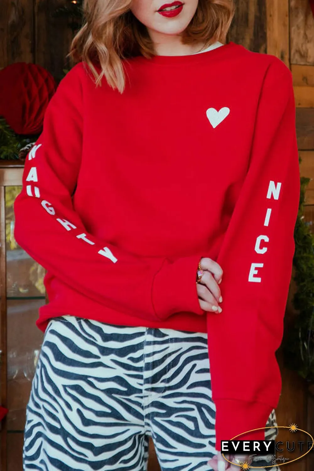 Red Letters Print Long Sleeve Pullover Sweatshirt