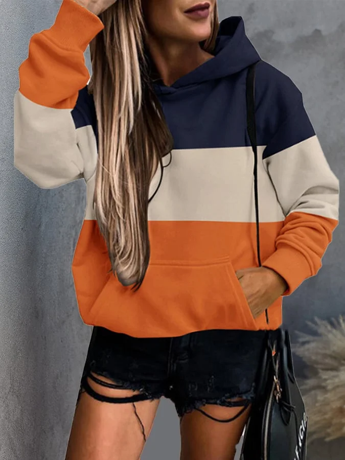 Women's Contrast Striped Loose Casual Sweatshirt
