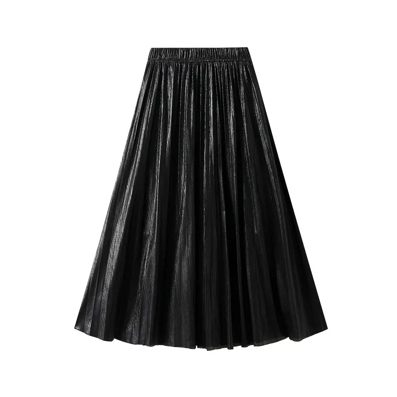 Nigikala Nigikala Metallic Metallic Bright Silk Organ Skirt Long Skirt Spring And Autumn Folding Skirt Skirt Skirt 0317