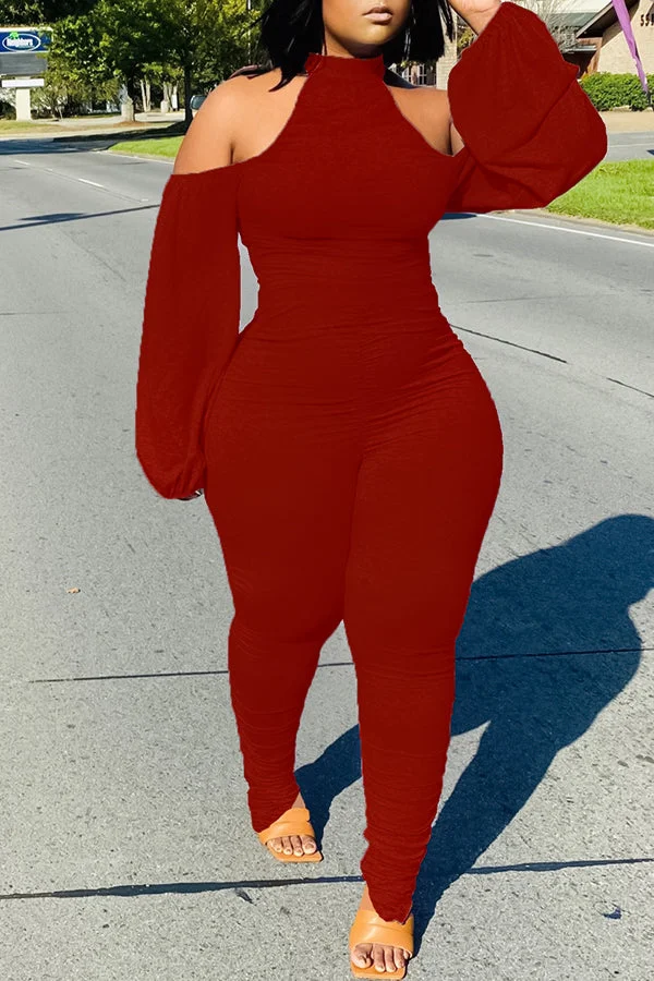 Sexy Strapless Slim Flt Long Sleeved Jumpsuit