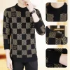 Men&lsquo;s Plaid Printed Half High Neck Thickened Pullover Sweater