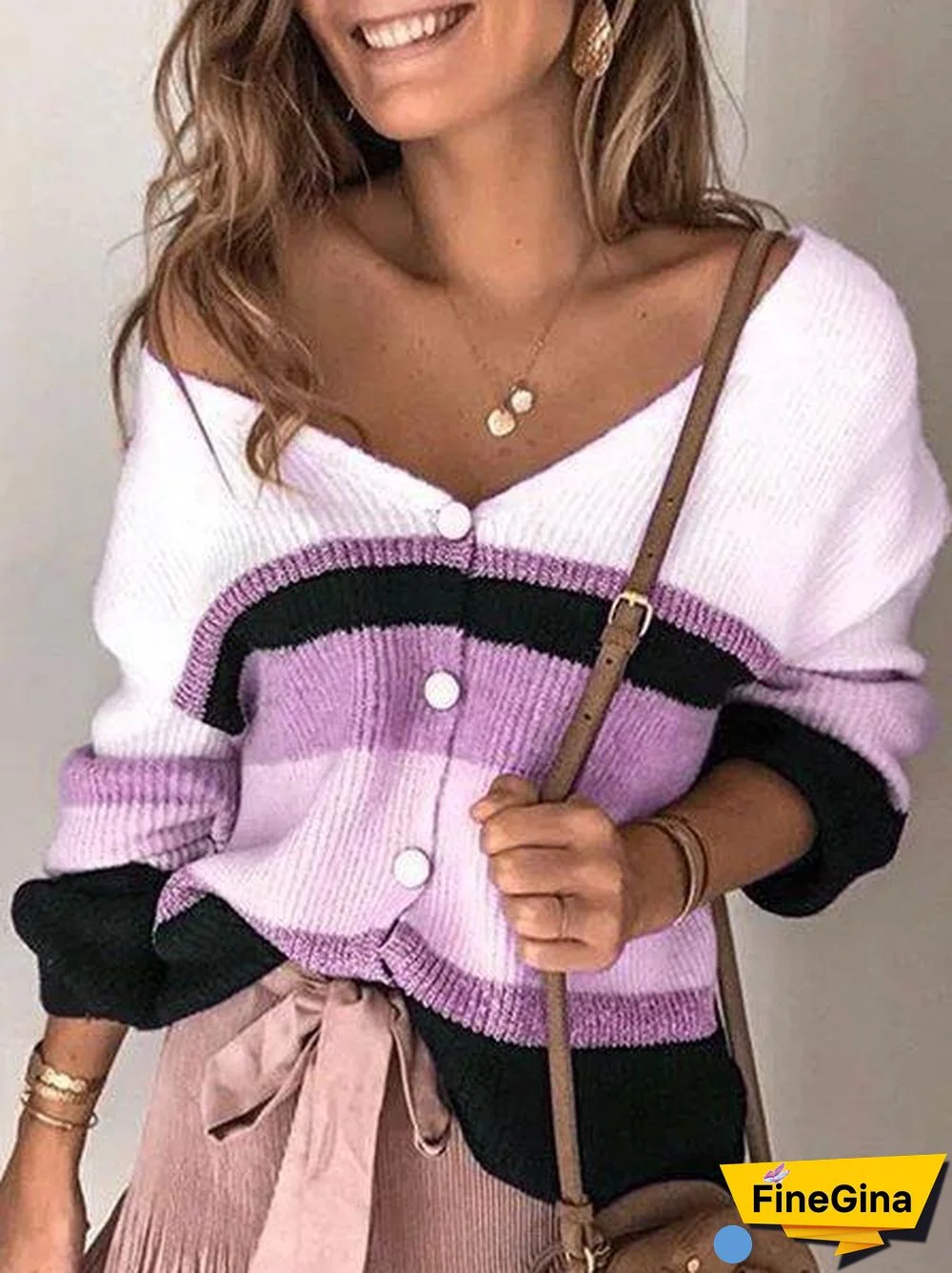 Color Block Plain Sweater Coat