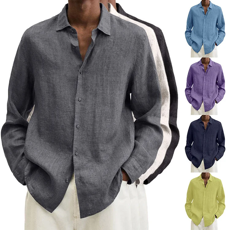 Elainilye Fashion Christmas Linen Shirts For Men Henley Solid Color Casual  Button Top Long Sleeve Shirt Cardigan Shirts Blouse Tops 