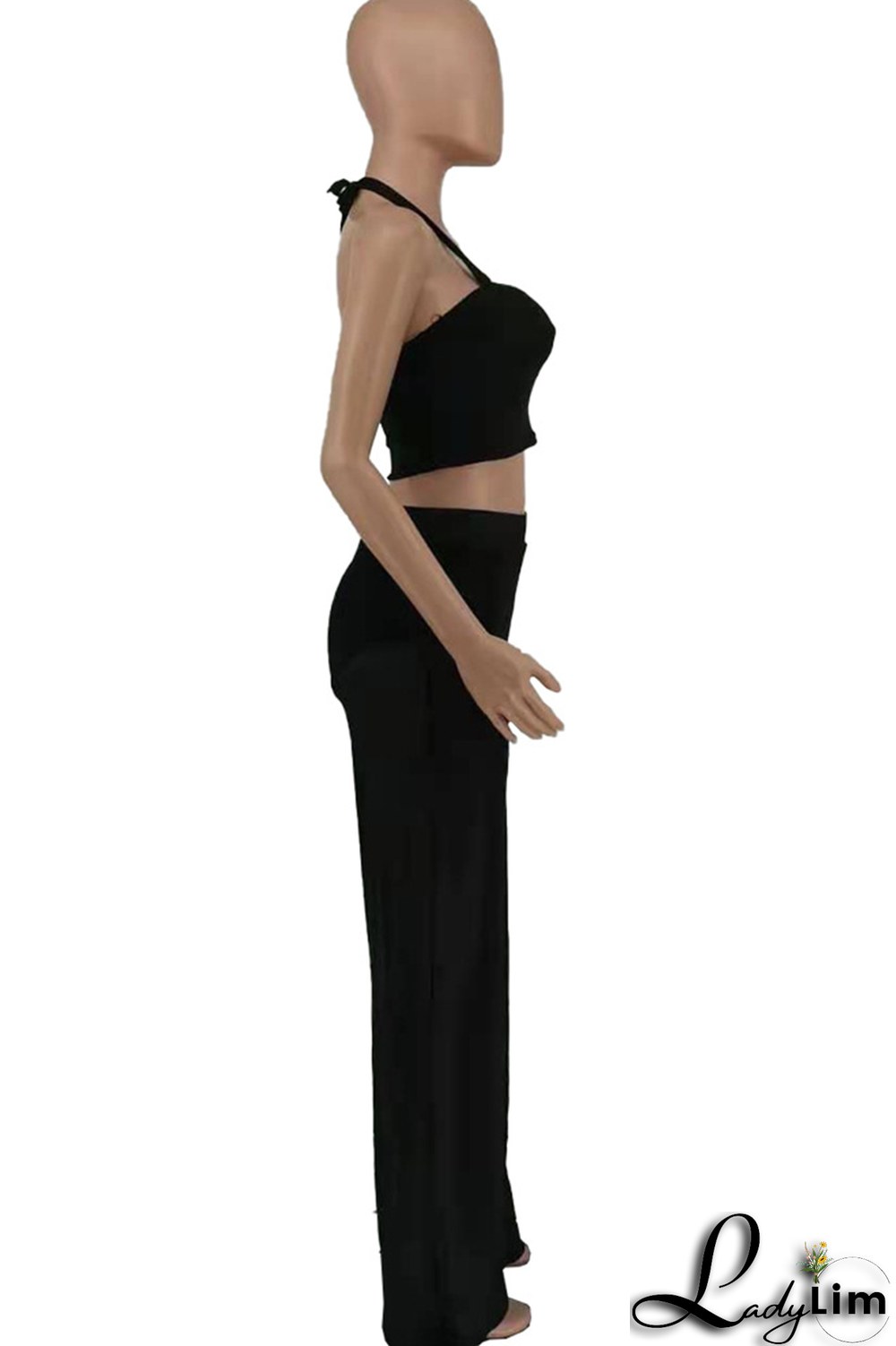 Red Fashion Solid Mesh Halter Sleeveless Two Pieces