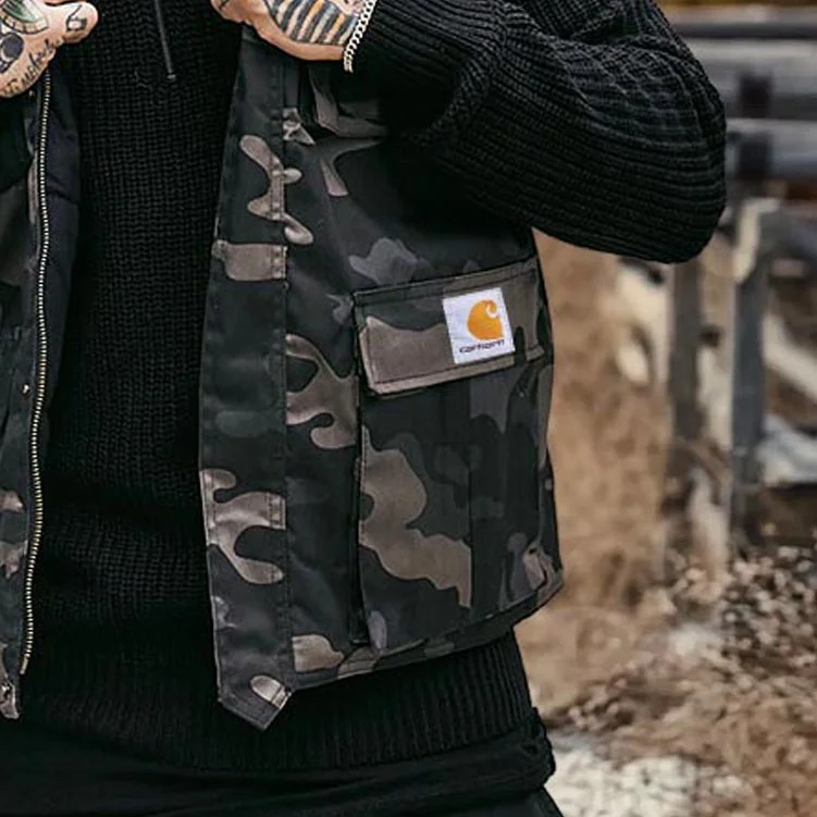 Men's Vintage Camouflage Multi-Pocket Stand Collar Vest