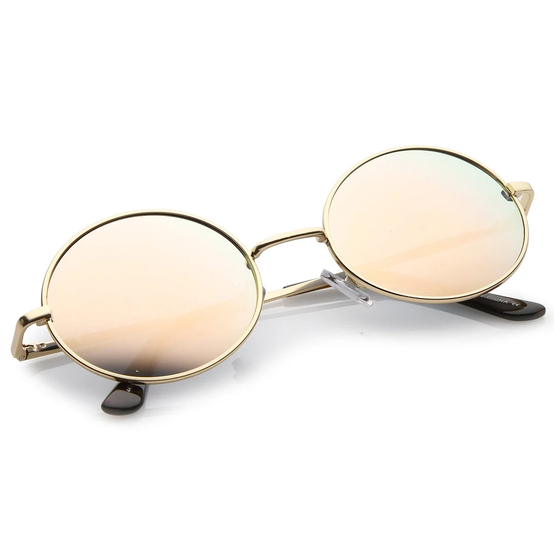 Classic Lightweight Slim Arms Colored Mirror Flat Lens Oval glasses 50mm