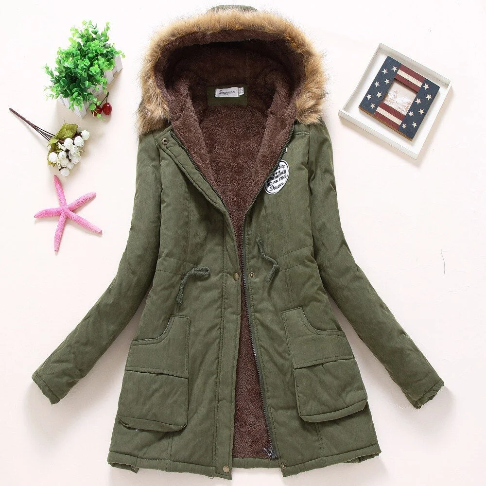 FTLZZ New Winter Coats Women Cotton-wadded Slim Jacket Thermal Warm Parkas Quilt Overcoat Poncho Jaqueta Casacos Feminina