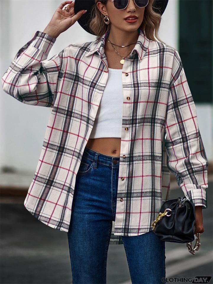 New Autumn Plus Size Extra Loose Plaid Soft Women Blouse