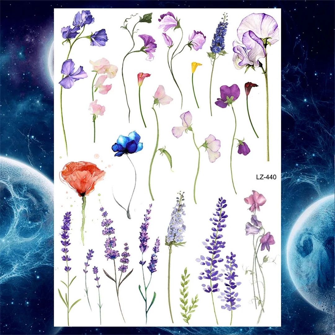 Flower Temporary Tattoos For Women Adult Girls Rose Geometry Tattoos Sticker Fake Moon Peony Large Black Floral Tatoos Supplies